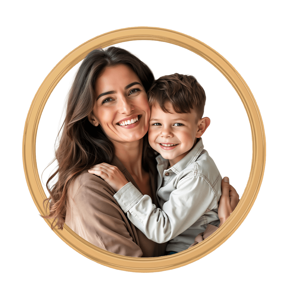 Smiling mother hugging and having fun with her son