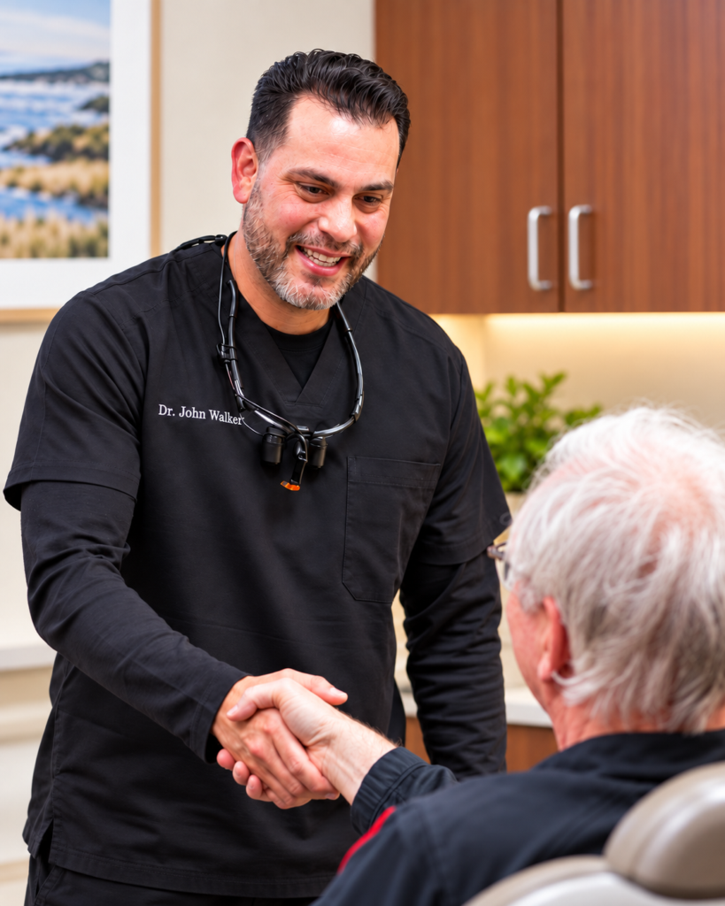 Dr. John Walker greeting a patient at ABC Dental Care in Las Vegas